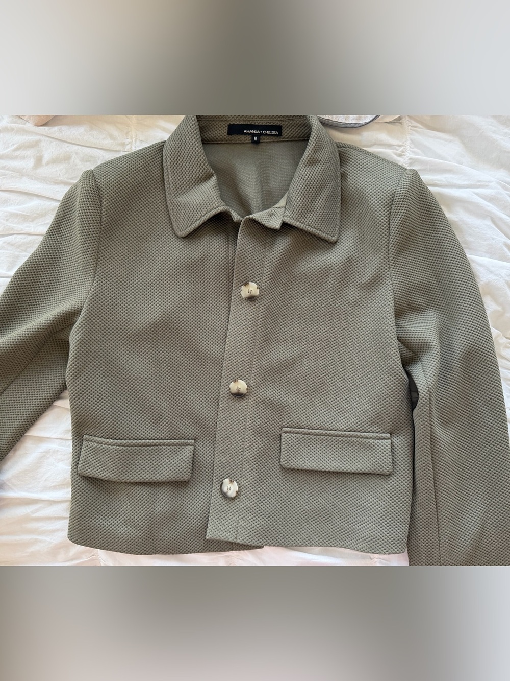 Olive Green Textured Women's Jacket - Picture 2 of 4